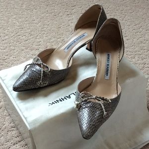 Manolo Blahnik Gray Snakeskin D'Orsay Pumps